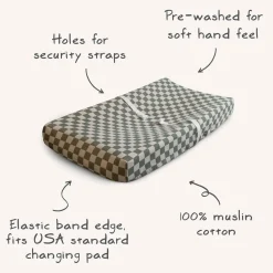 Muslin Changing Pad Cover - Natural Check
