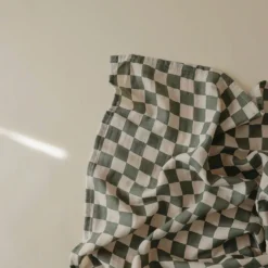 Muslin Swaddle Blanket - Olive Check