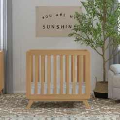 Otto 3-in-1 Convertible Mini Crib with 4" Mattress - Honey