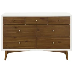 Palma 7-Drawer Double Dresser - Warm White / Natural Walnut