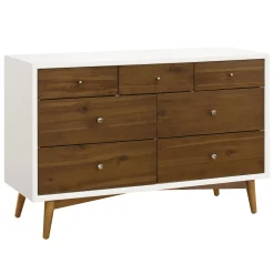 Palma 7-Drawer Double Dresser - Warm White / Natural Walnut