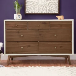 Palma 7-Drawer Double Dresser - Warm White / Natural Walnut