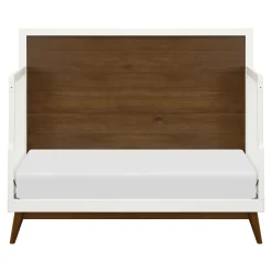 Palma Mid-Century 4-in-1 Convertible Crib with Toddler Bed Conversion - Warm White / Natural Walnut