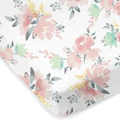 Percale Crib Sheet - Watercolour Flowers