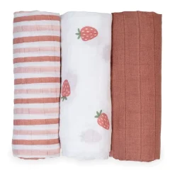 3pk Strawberries-cotton Muslin