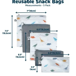 Reusable Snack Bags 5-Pack - Dinosaurs