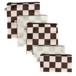 Reusable Snack Bags 5-Pack - Black / Sage Checkers