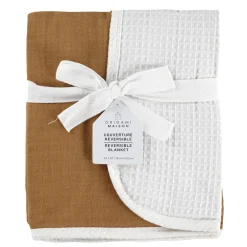 Reversible Muslin Waffle Blanket - Brown / White