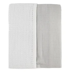 Reversible Muslin Waffle Blanket - Grey / White