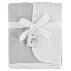Reversible Muslin Waffle Blanket - Grey / White
