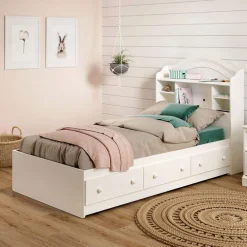 Savannah Twin Mates Bed with 3 Drawers - Pure White
