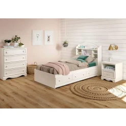 Savannah Twin Mates Bed with 3 Drawers - Pure White