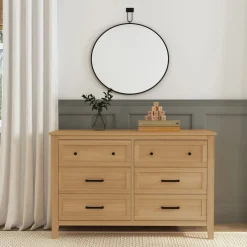 Sawyer Farmhouse 6-Drawer Dresser - Honey