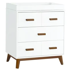 Scoot 3-Drawer Changer Dresser - White / Walnut Finish