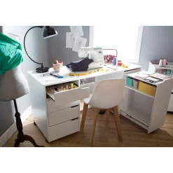 Sewing Craft Table on Wheels - Crea Pure White