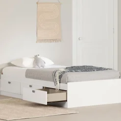 Spark Twin Mates Bed with Drawers - Pure White