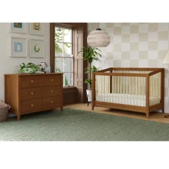 Sprout 4-in-1 Convertible Crib withToddler Bed Conversion Kit - Chestnut / Natural