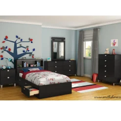 Storage Bed and Bookcase Headboard Set - Spark Pure Black