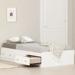 Summertime Twin Mates Bed with 3 Drawers - Pure White
