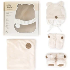 Teddy bear gift box for baby (4 accessories) - Cream 0-6M