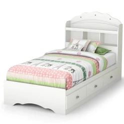 Tiara Mates Bed with Bookcase Headboard Set - Pure White