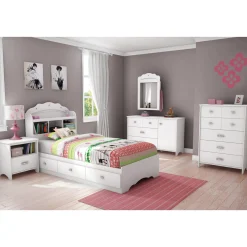 Tiara Mates Bed with Bookcase Headboard Set - Pure White