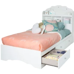 Tiara Twin Mates Bed with 3 Drawers - Pure White