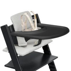 Tripp Trapp® High Chair V2 Black, Nordic Grey Cushion and Stokke® Tray
