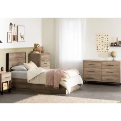 Twin Bed and Headboard Set - Arlen Weathered Oak