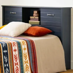Twin Bed Bookcase Headboard with Sliding Doors - Blueberry