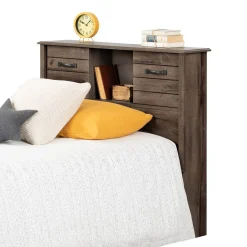Twin Bed Bookcase Headboard with Sliding Doors Asten - Fall Oak