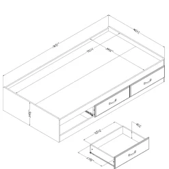 Twin Bed with 3 Drawers Asten - Blueberry