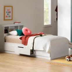 Twin Mates Bed With Bookcase Headboard Set - Reevo Pure White