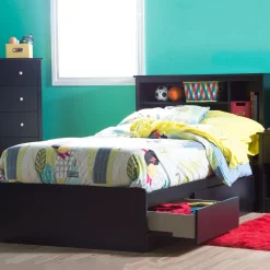 Twin Mates Bed With Bookcase Headboard Set - Vito Pure Black