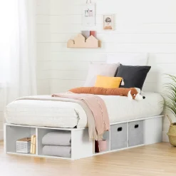 Twin Platform Bed with Baskets Flexible - Pure White