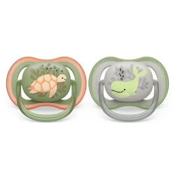 Ultra Air Pacifier 6-18m Orange Turtle / Green Whale 2-pack