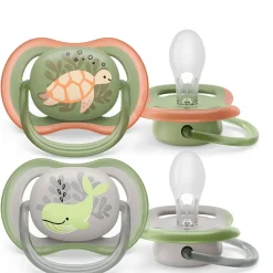 Ultra Air Pacifier 6-18m Orange Turtle / Green Whale 2-pack