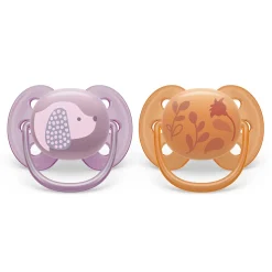 Ultra Soft Pacifier 6-18m Violet Puppy / Orange Leaves 2-pack