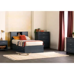 Ulysses Mates Twin Bed with 3 Storage Drawers - Blueberry