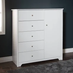 Vito Door Chest with 5 Drawers - Pure White