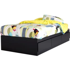 Vito Double Twin Mates Bed with 3 Drawers - Pure Black