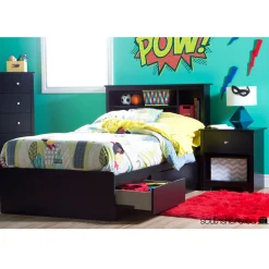 Vito Double Twin Mates Bed with 3 Drawers - Pure Black