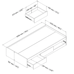 Vito Double Twin Mates Bed with 3 Drawers - Pure Black