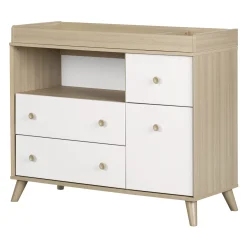 Yodi Changing Table with Drawers - Soft Elm and Pure White