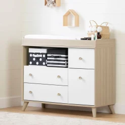 Yodi Changing Table with Drawers - Soft Elm and Pure White