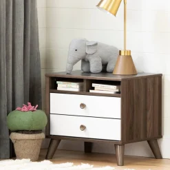 Yodi Nightstand - Natural Walnut / White
